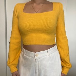 Yellow Sweater knit bell sleeve top